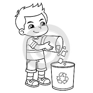 Boy Throwing Garbage In The Trash Can BW