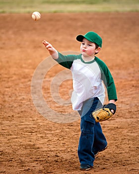 Boy throws baseball