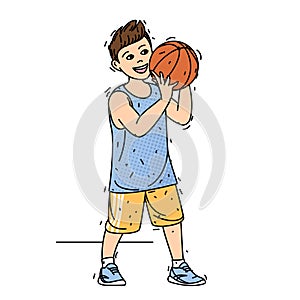 Boy throws a basketball