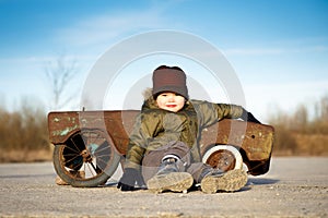 Boy and toy car