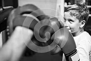 Boy Training Boxing Exercise Movement Concept photo