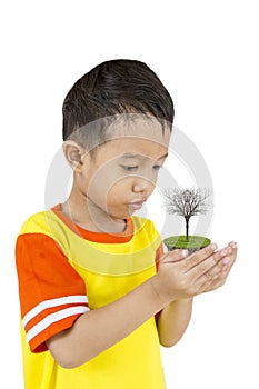 Boy with tree.