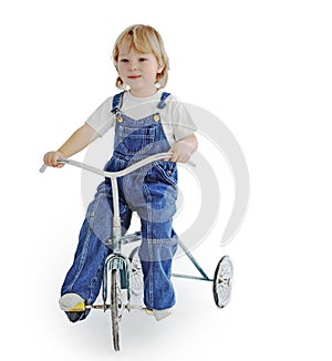 Boy on tricycle vintage bike