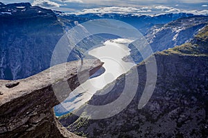 Boy on Trolltunga in norway