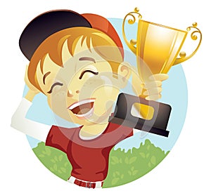 Boy with trophy