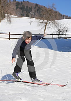 boy trying the cross-country skiing