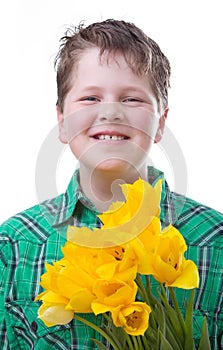 Boy with tulips