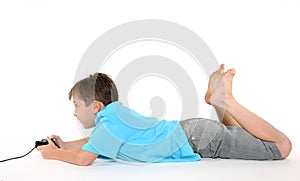 Boy using console playing games