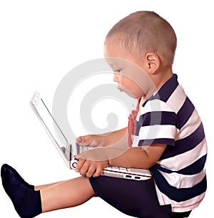 Boy using laptop photo