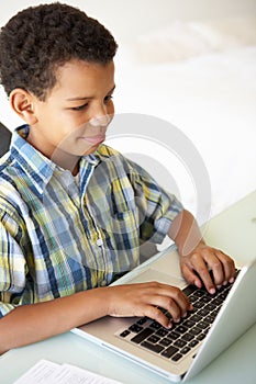 Boy Using Laptop At Home