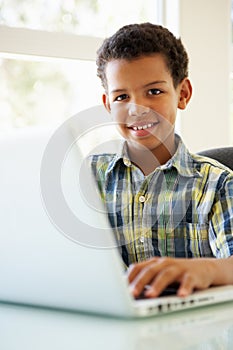 Boy Using Laptop At Home