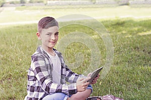 Boy using tablet pc