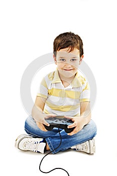 Boy using video game controller
