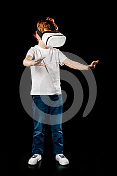 Boy using virtual reality headset