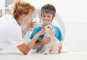 Boy at the veterinary with his dog