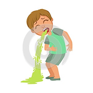 Boy Vomiting,Sick Kid Feeling Unwell Because Of The Sickness, Part Of Children And Health Problems Series Of