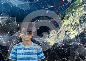 boy with VR glasses on the space