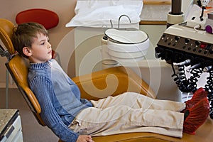 Boy wait medical worker in stomatological office