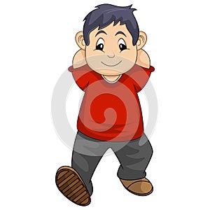 The boy walked casually cartoon vector illustration