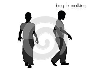 Boy in walking pose on white background