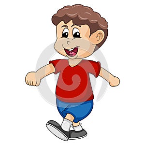 Boy walks with a smile cartoon vector illustration