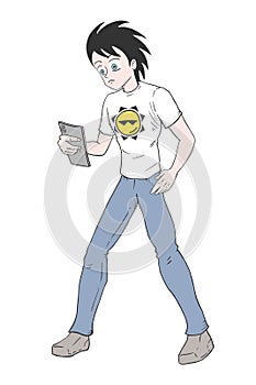 Boy watching mobile phoe