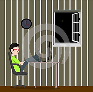 A boy watching TV in The Night. Vector illustration