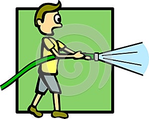 Boy with a water hose vector illustration