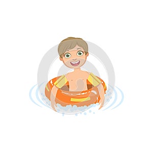 Boy In Water With Round Float