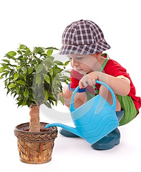 A boy with a watering-can