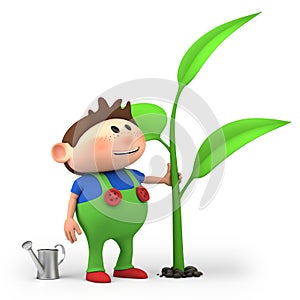 Boy watering sprout