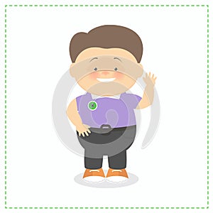 The boy waves his hand and smiles Cartoon, isolated