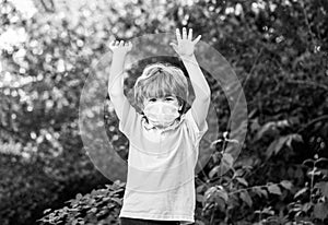 Boy wearing anti virus mask. Little boy wearing a mask to protect him against corona virus covid-19. Child wearing face