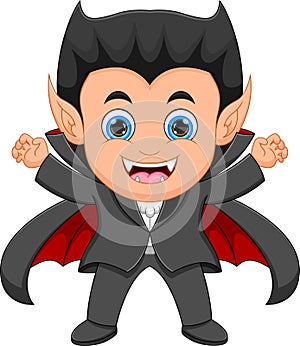 Boy wearing dracula costume on white background