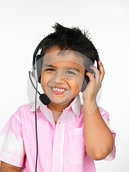 Boy wearing head phones