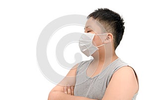 Boy wearing protective mask to protect pollution and flu