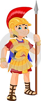 Boy wearing roman soldier costume
