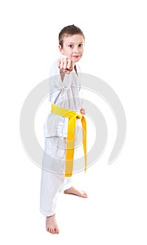 Boy wearing tae kwon do uniform photo