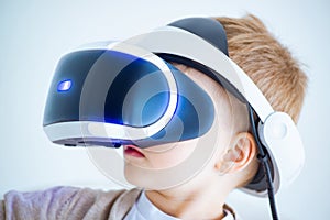 Boy wearing virtual reality glasses