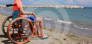 Boy in a wheelchair admires the sea