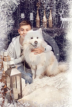Boy with a white dog