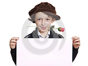 Boy with a white sheet.