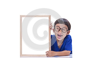 Boy with whiteboard