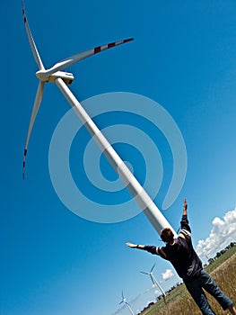 Boy and wind turbine