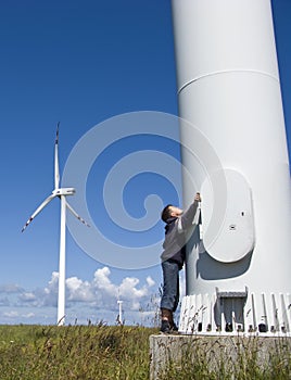 Boy and wind turbine