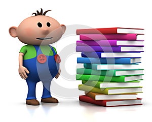 Boy wit stack of books photo