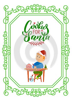 Boy Writing Letter Saint Nicholas, Cookies Santa