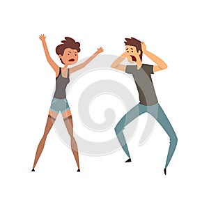 Boy yelling at his girlfriend, aggressive and violent behavior vector Illustration on a white background