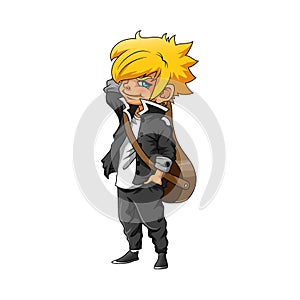 The boy with the yellow hair and using the black jacket for anime inspiration