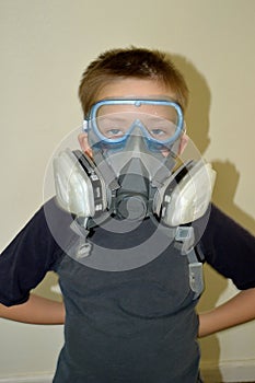 Boy with zombie eyes wearing paint mask